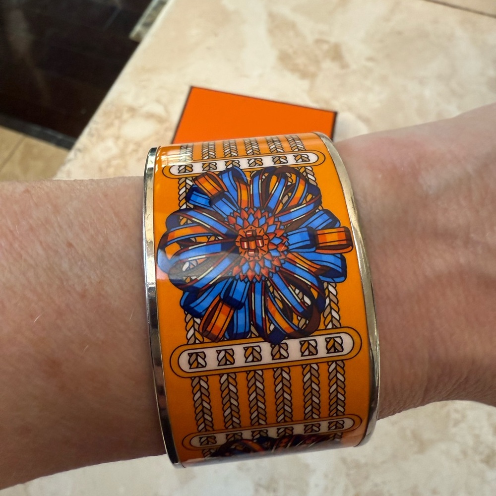 Hermes Orange and Blue Enamel Bracelet